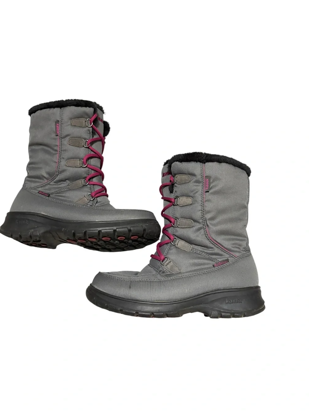 Kamik Brooklyn Waterproof Winter Snow Boots Charcoal Gray Pink 7